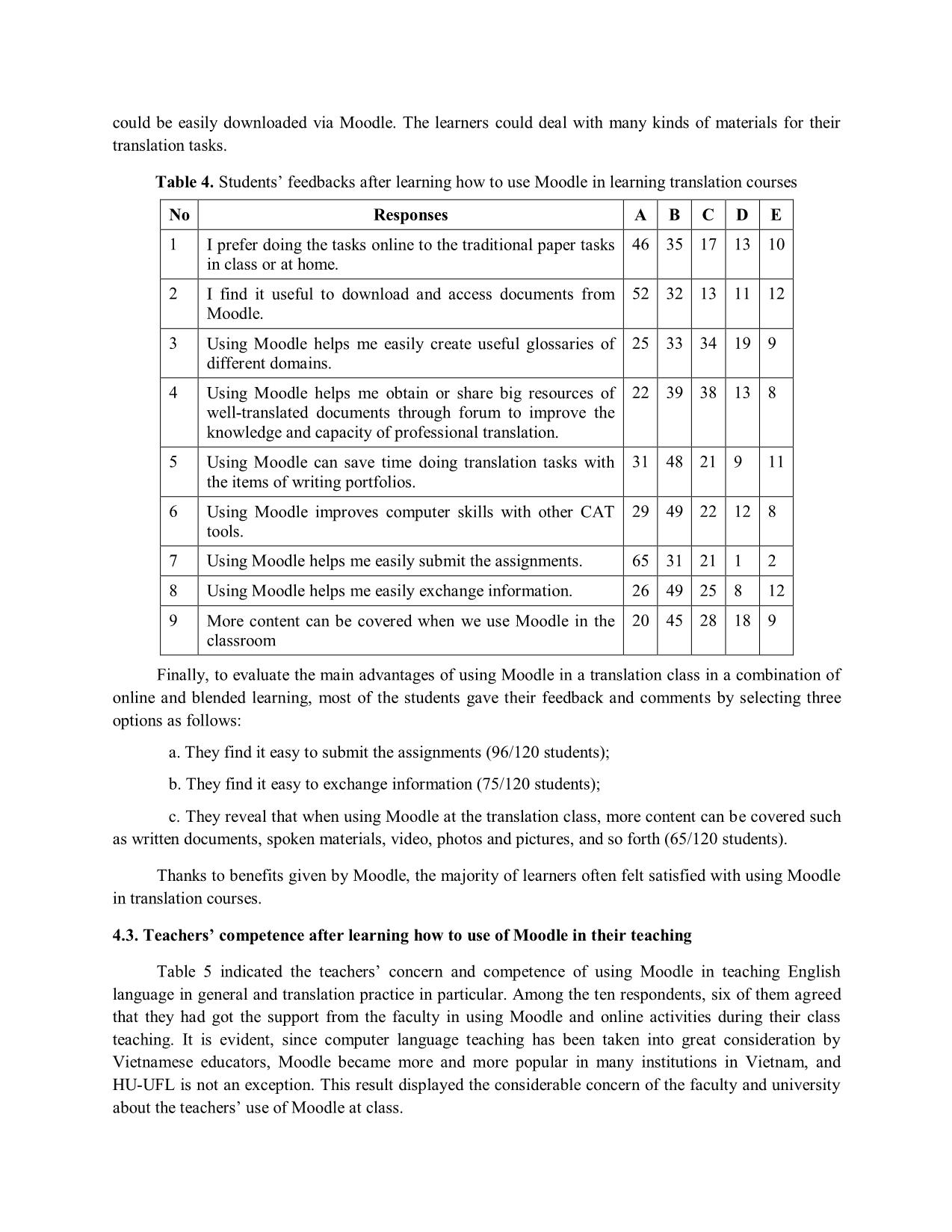 Teaching translation modules using moodle: A quantitative research at university of foreign languages, Hue university trang 9