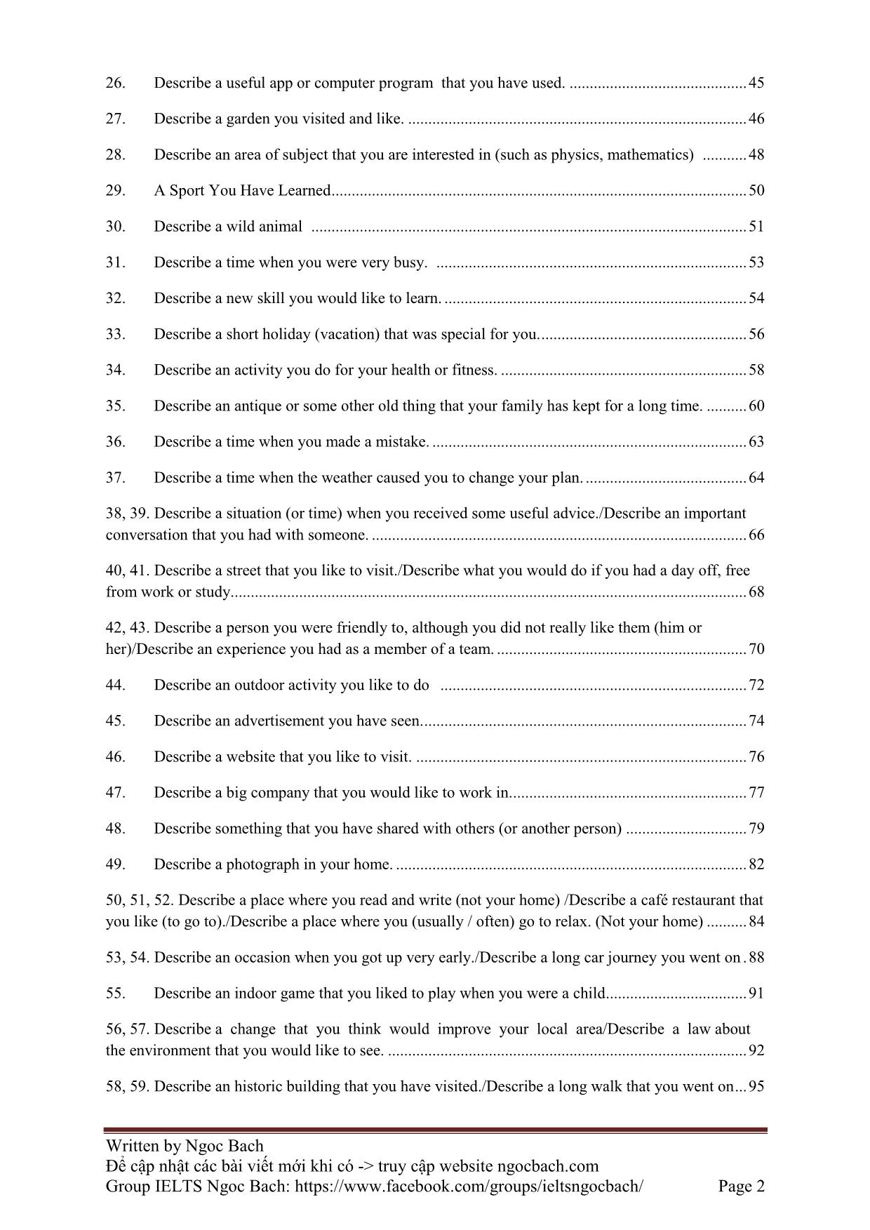 Tổng hợp 100 topics cho Ielts Speaking trang 2