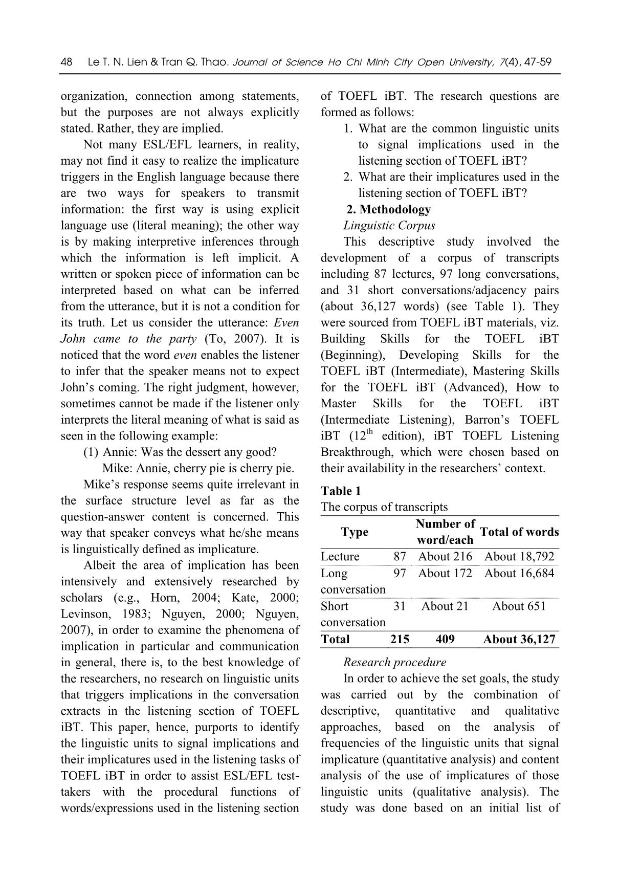 The use of linguistic units and their implicatures in the listening section of toefl iBT test trang 2