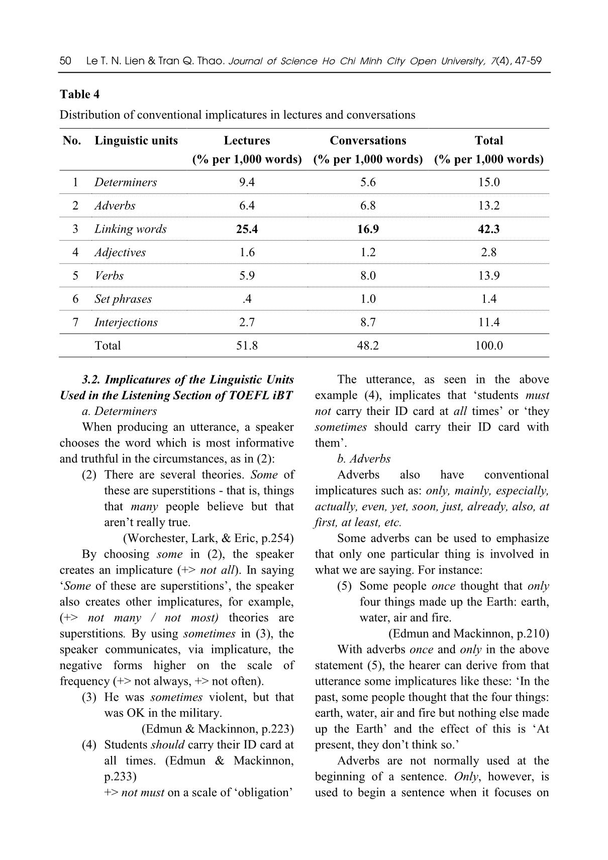 The use of linguistic units and their implicatures in the listening section of toefl iBT test trang 4