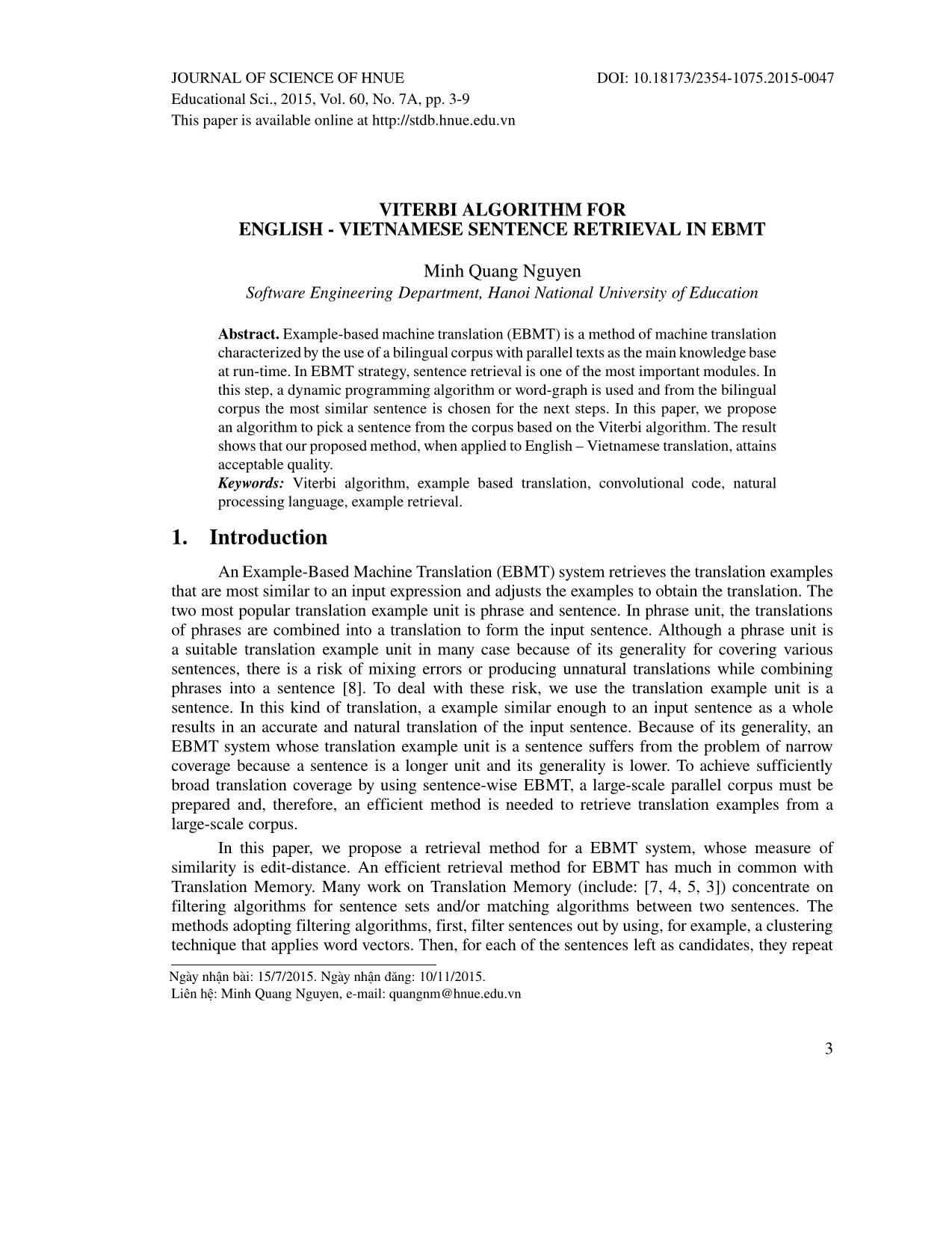 Viterbi algorithm for english - Vietnamese sentence retrieval in ebmt trang 1