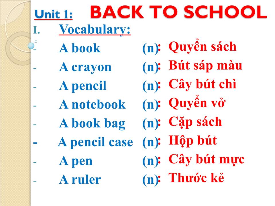 Bài giảng Tiếng Anh Lớp 4 - Unit 1: Back to school trang 1