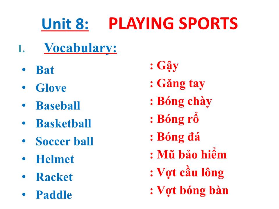 Bài giảng Tiếng Anh Lớp 4 - Unit 8: Playing sports trang 1