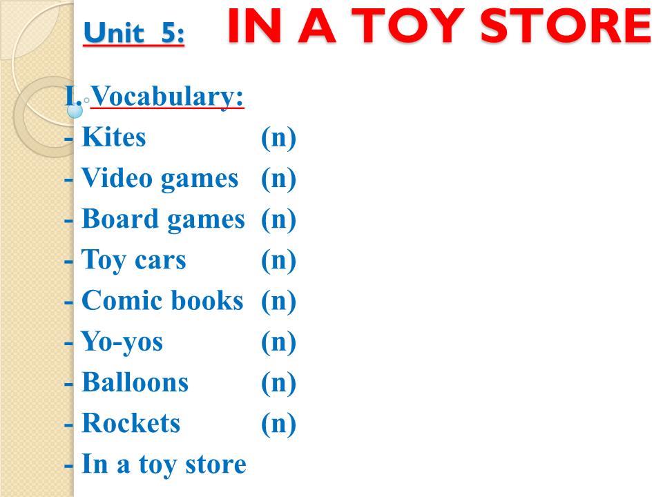 Bài giảng Tiếng Anh Lớp 2 - Unit 5: In a toy store trang 1