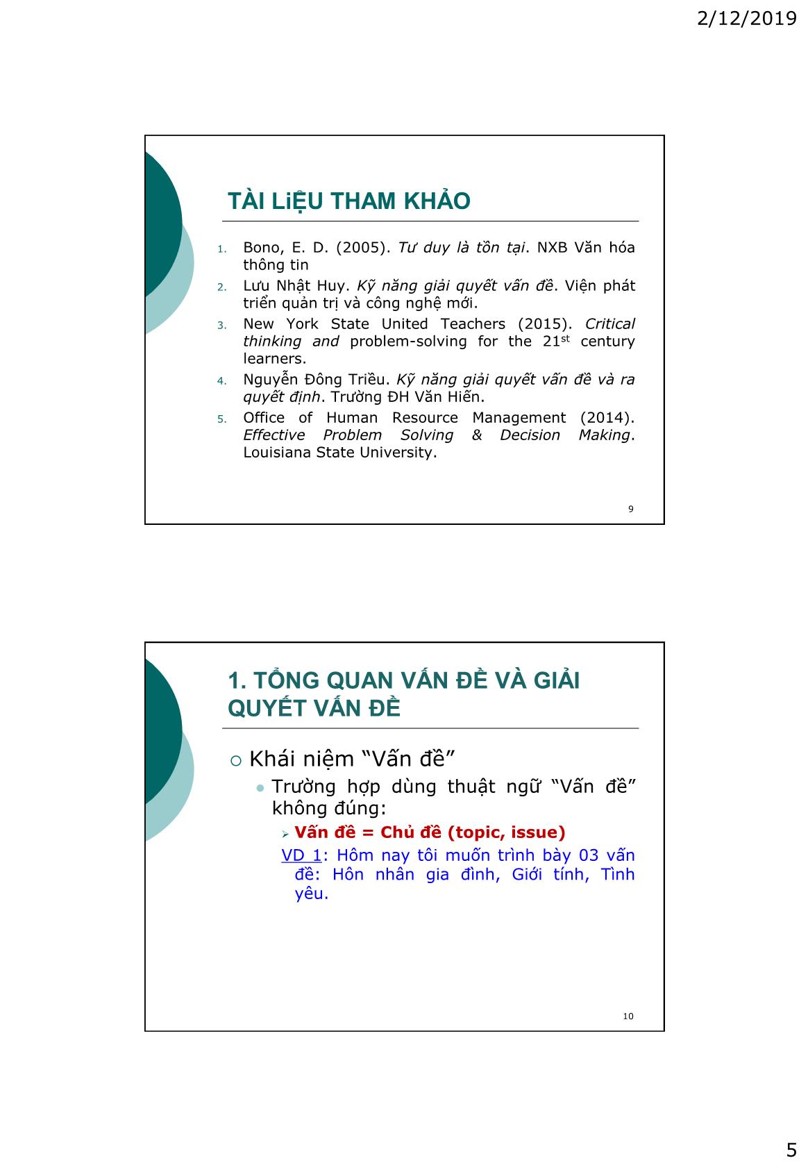 Bài giảng Kỹ năng giải quyết vấn đề và ra quyết định - Lê Văn Hảo trang 5