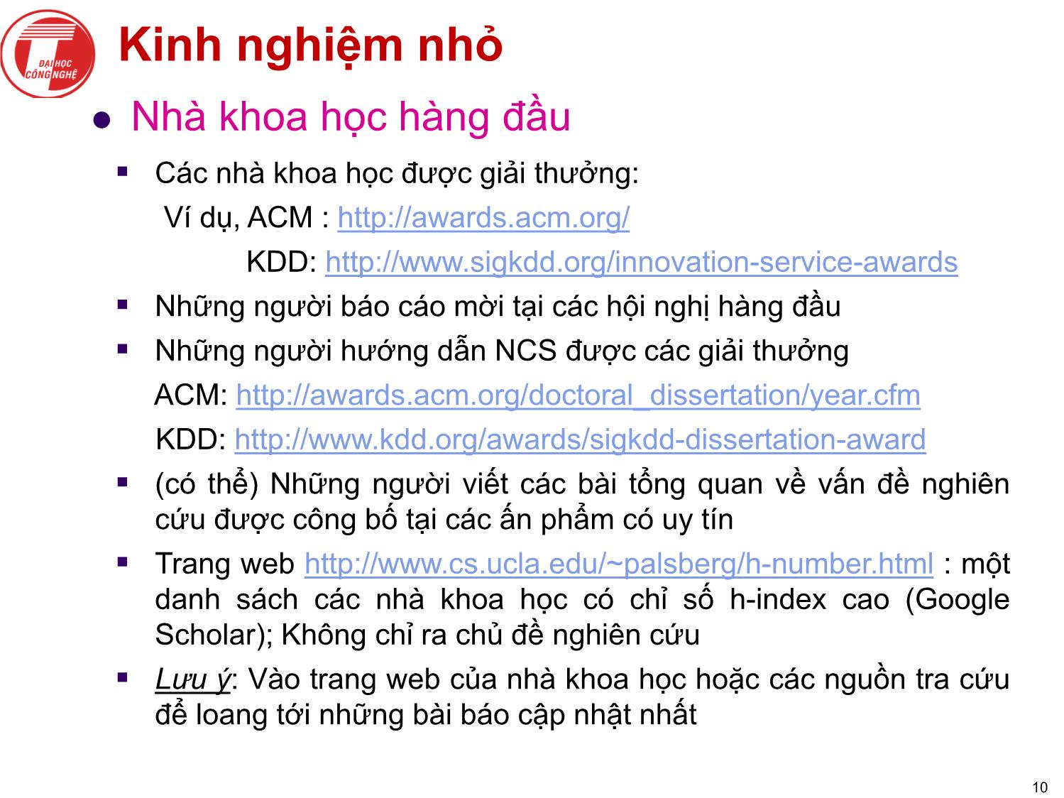 Bài giảng Nghiên cứu khoa học bậc nghiên cứu sinh tiến sỹ hệ thống thông tin - Chương 2: Tiến hành nghiên cứu trang 10