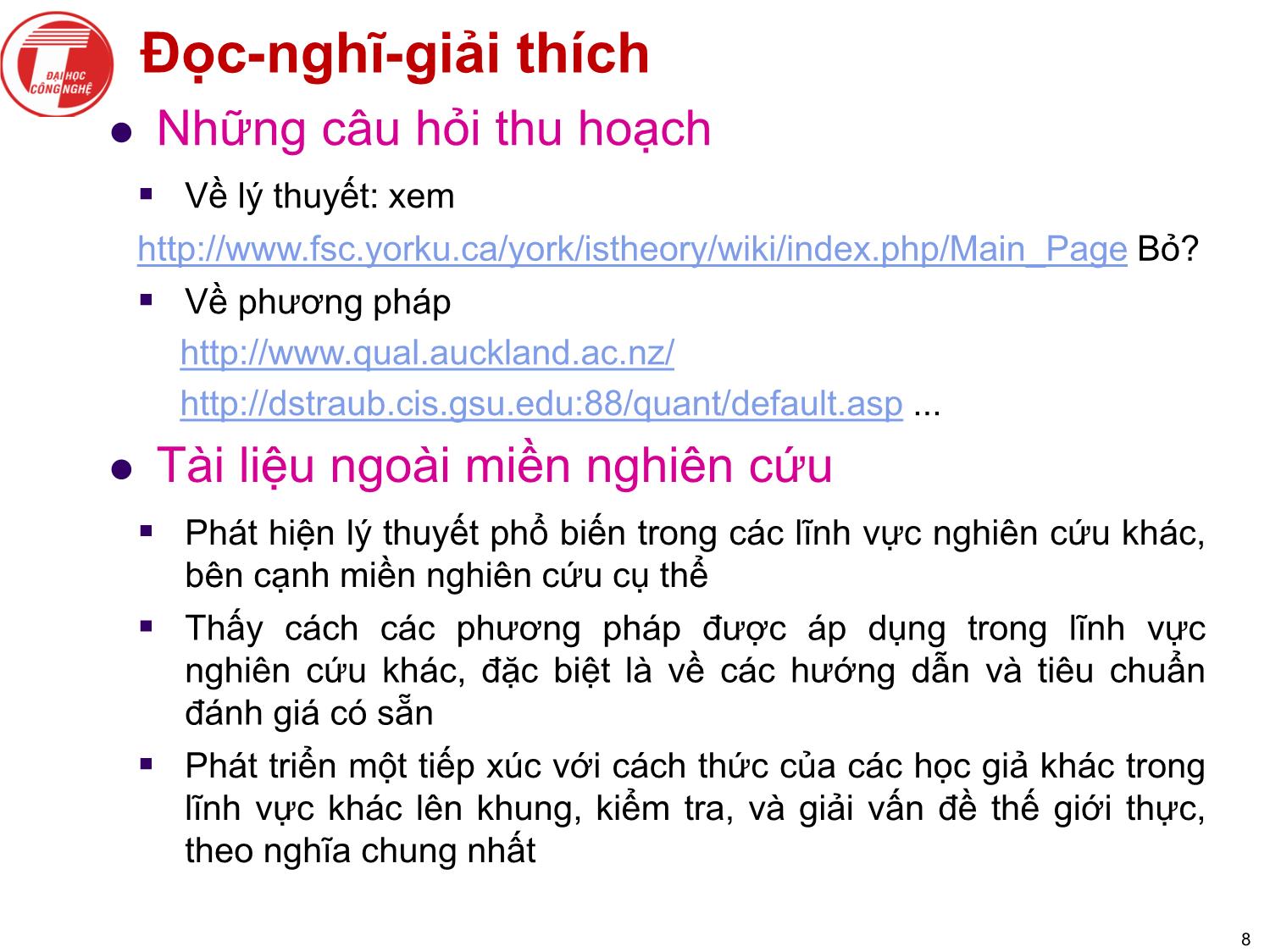 Bài giảng Nghiên cứu khoa học bậc nghiên cứu sinh tiến sỹ hệ thống thông tin - Chương 2: Tiến hành nghiên cứu trang 8