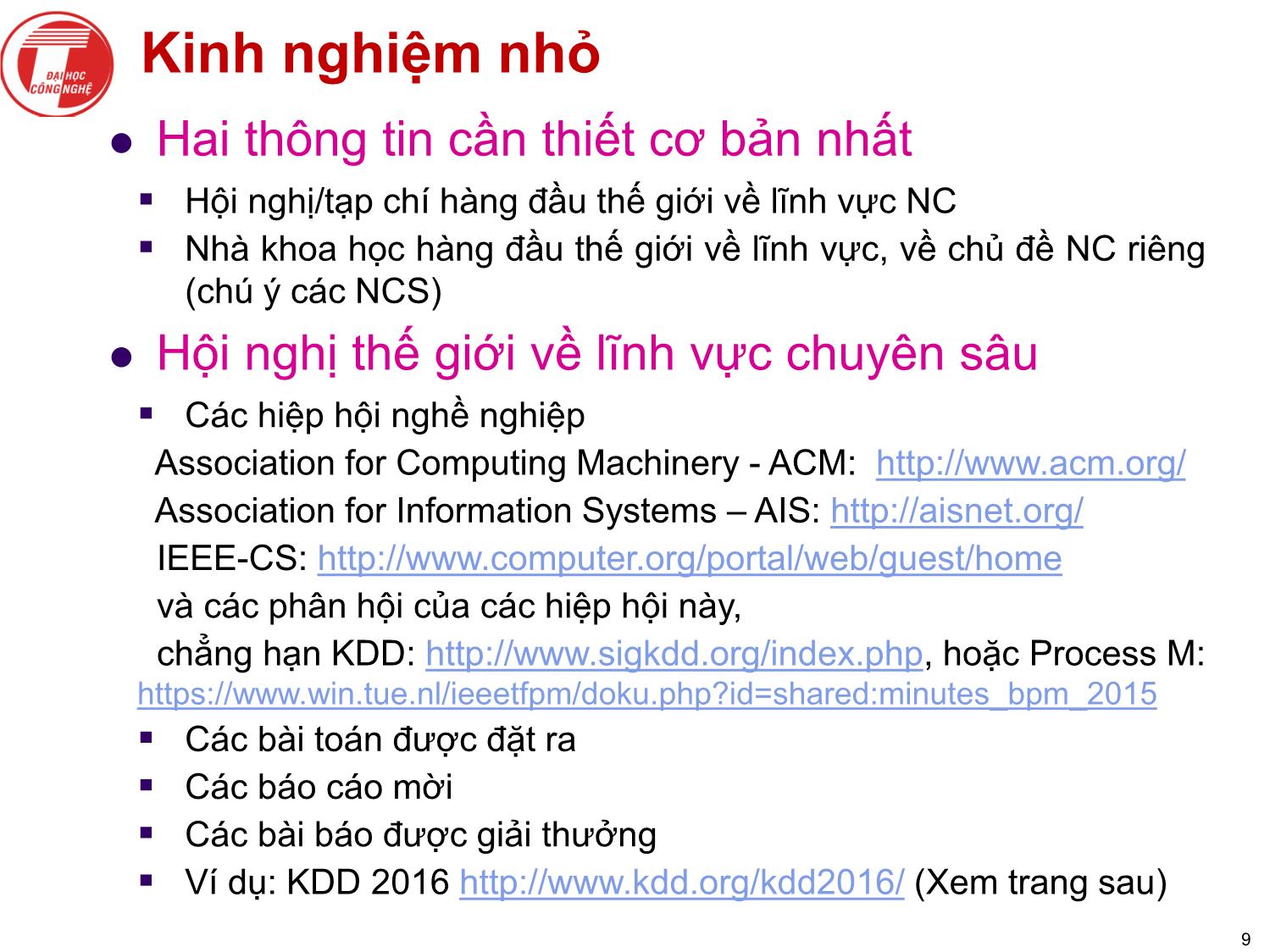 Bài giảng Nghiên cứu khoa học bậc nghiên cứu sinh tiến sỹ hệ thống thông tin - Chương 2: Tiến hành nghiên cứu trang 9