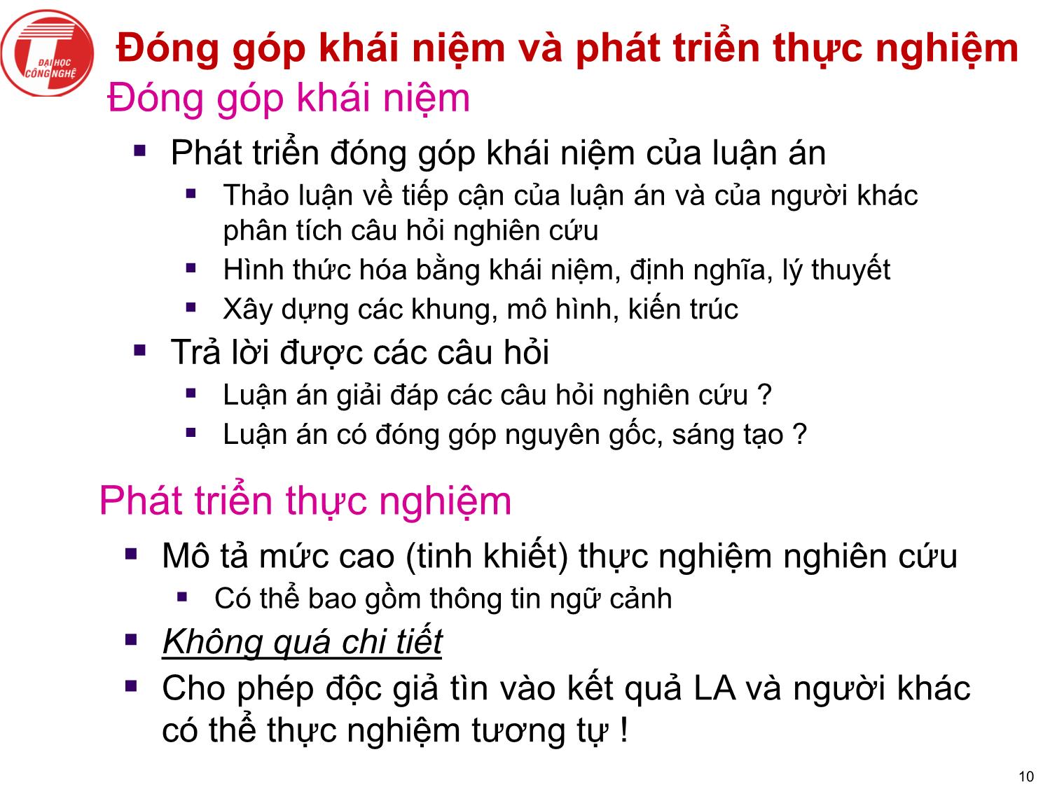 Bài giảng Nghiên cứu khoa học bậc nghiên cứu sinh tiến sỹ hệ thống thông tin - Chương 4: Luận án tiến sỹ và bảo vệ luận án trang 10