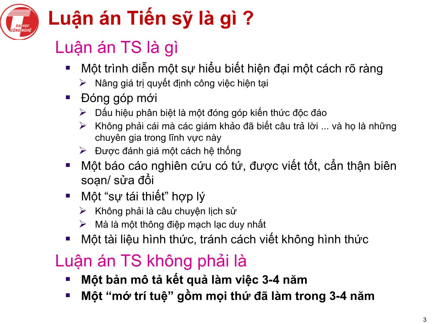 Bài giảng Nghiên cứu khoa học bậc nghiên cứu sinh tiến sỹ hệ thống thông tin - Chương 4: Luận án tiến sỹ và bảo vệ luận án trang 3