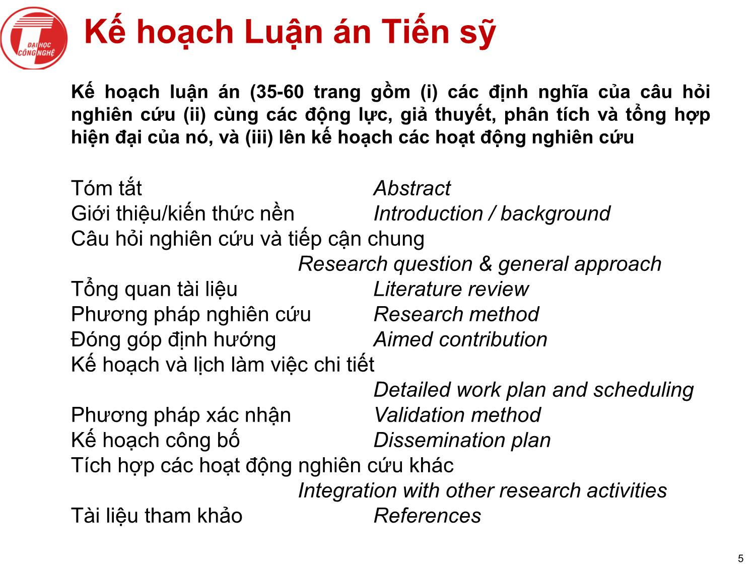 Bài giảng Nghiên cứu khoa học bậc nghiên cứu sinh tiến sỹ hệ thống thông tin - Chương 4: Luận án tiến sỹ và bảo vệ luận án trang 5