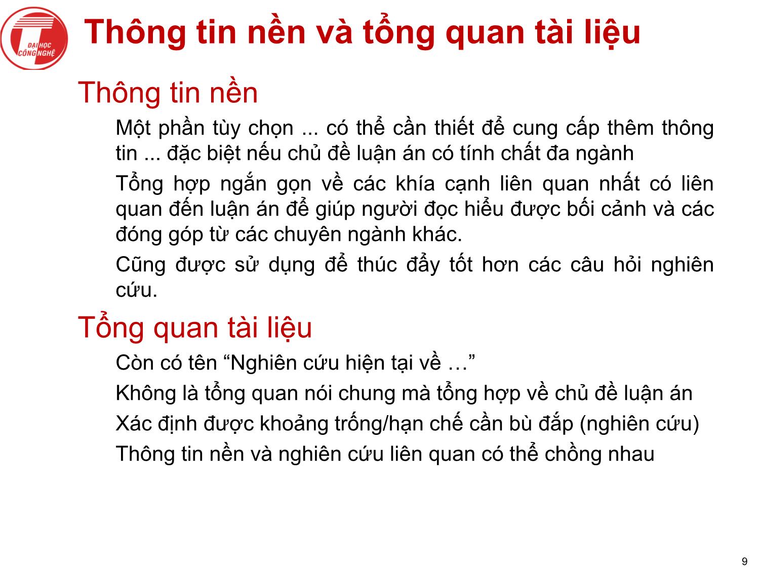 Bài giảng Nghiên cứu khoa học bậc nghiên cứu sinh tiến sỹ hệ thống thông tin - Chương 4: Luận án tiến sỹ và bảo vệ luận án trang 9