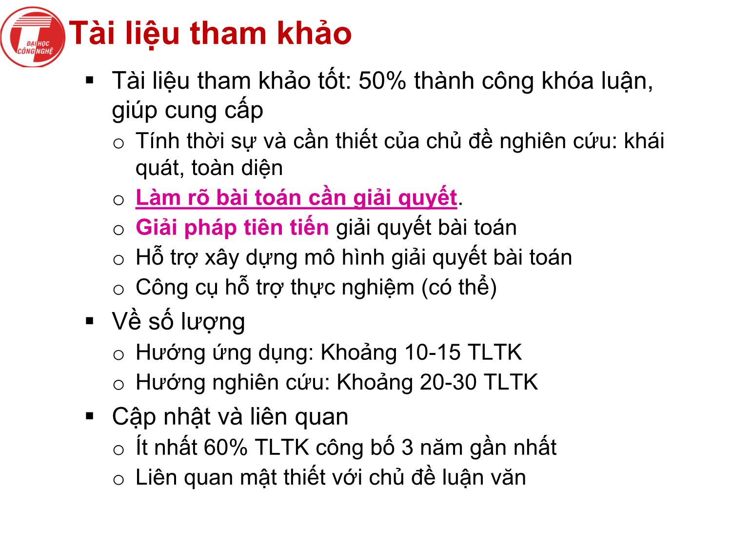 Bài giảngNghiên cứu khoa học bậc sau đại học - Chương 2: Luận văn thạc sỹ tại trường đại học công nghệ trang 10