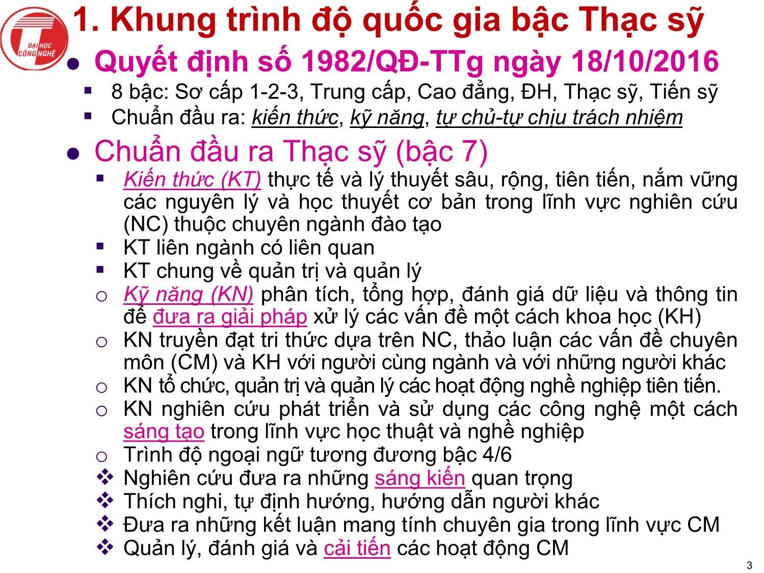 Bài giảngNghiên cứu khoa học bậc sau đại học - Chương 2: Luận văn thạc sỹ tại trường đại học công nghệ trang 3