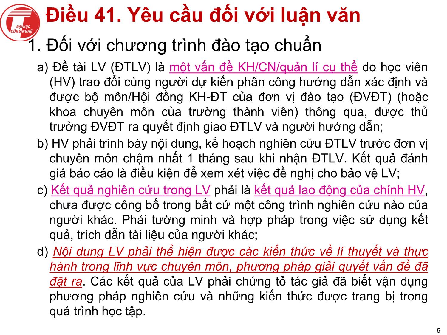 Bài giảngNghiên cứu khoa học bậc sau đại học - Chương 2: Luận văn thạc sỹ tại trường đại học công nghệ trang 5