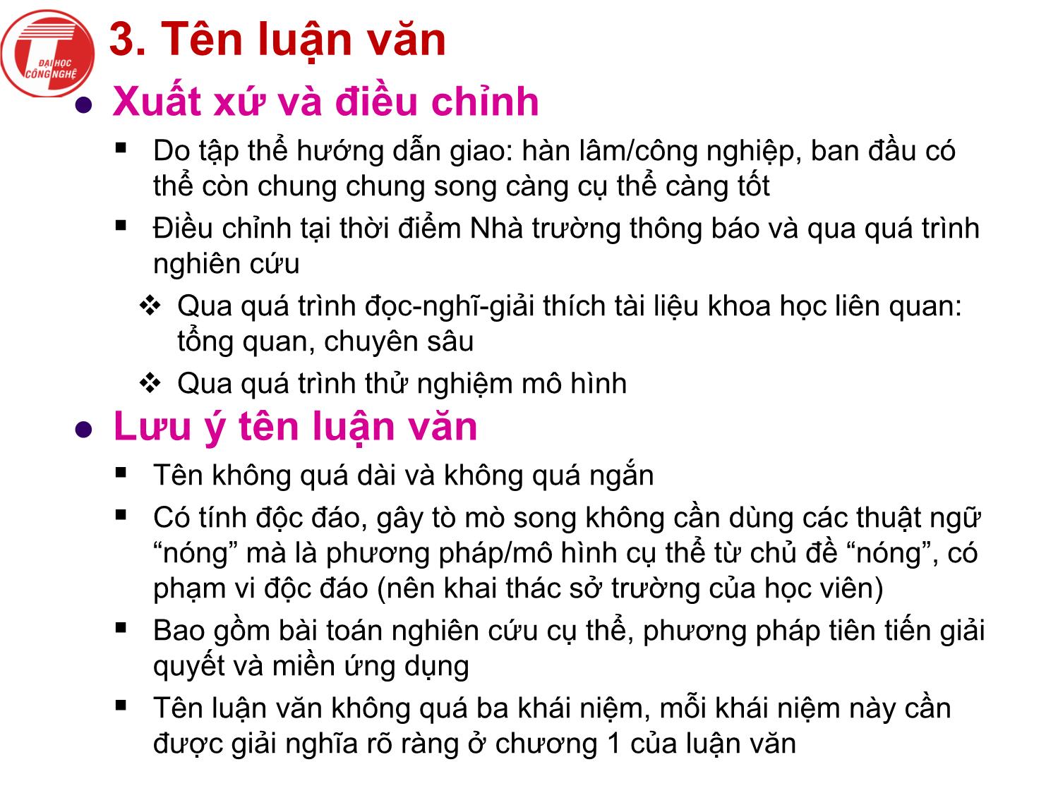 Bài giảngNghiên cứu khoa học bậc sau đại học - Chương 2: Luận văn thạc sỹ tại trường đại học công nghệ trang 9