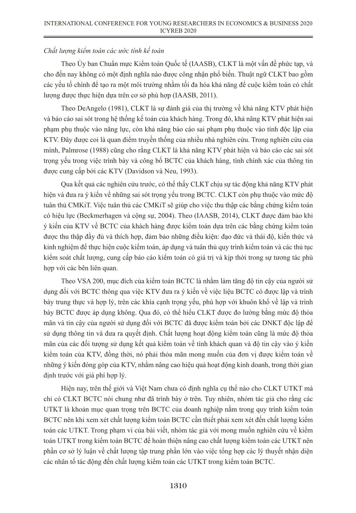 Các nhân tố ảnh hưởng đến chất lượng kiểm toán các ước tính kế toán tại Việt Nam trang 4