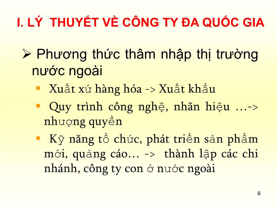 Bài giảng Đầu tư quốc tế - Chương 6: Chiến lược đầu tư nước ngoài của MNCs - Huỳnh Thị Thúy Giang trang 6