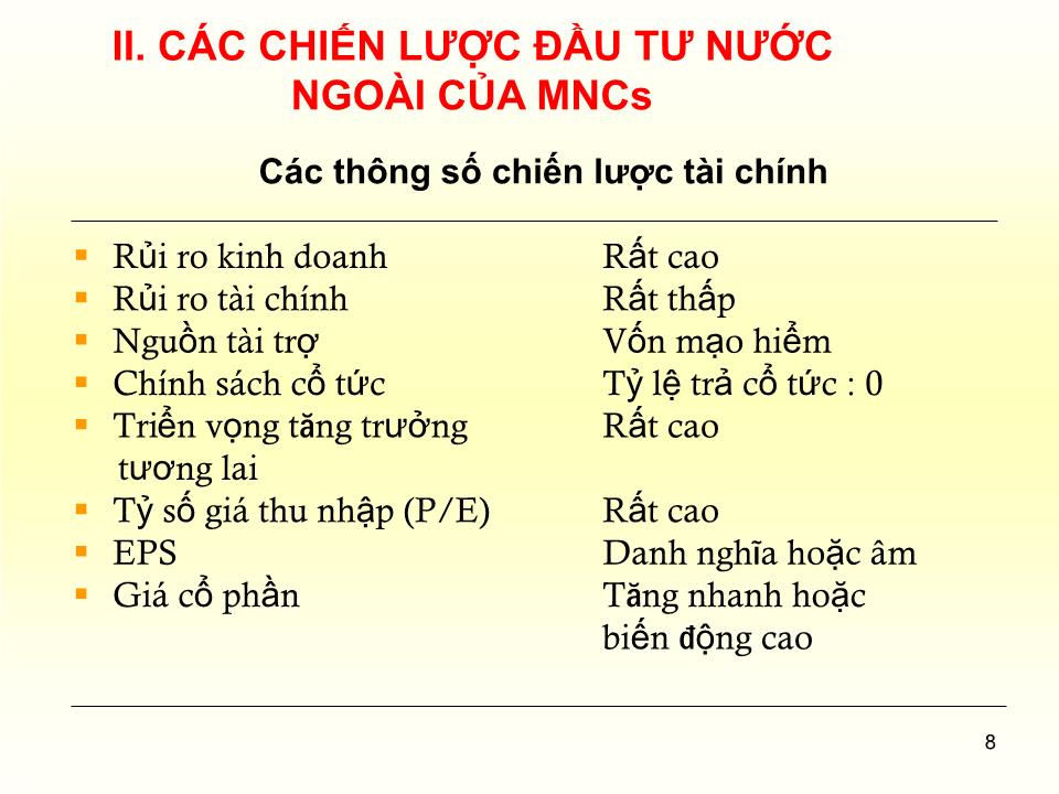 Bài giảng Đầu tư quốc tế - Chương 6: Chiến lược đầu tư nước ngoài của MNCs - Huỳnh Thị Thúy Giang trang 8