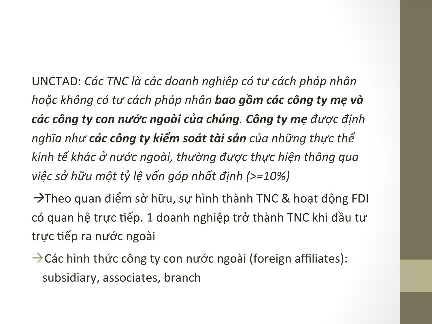 Bài giảng Đầu tư quốc tế - Chương 6: Các TNC trong hoạt động đầu tư quốc  tế - Phạm Thành Hiền Thục trang 3