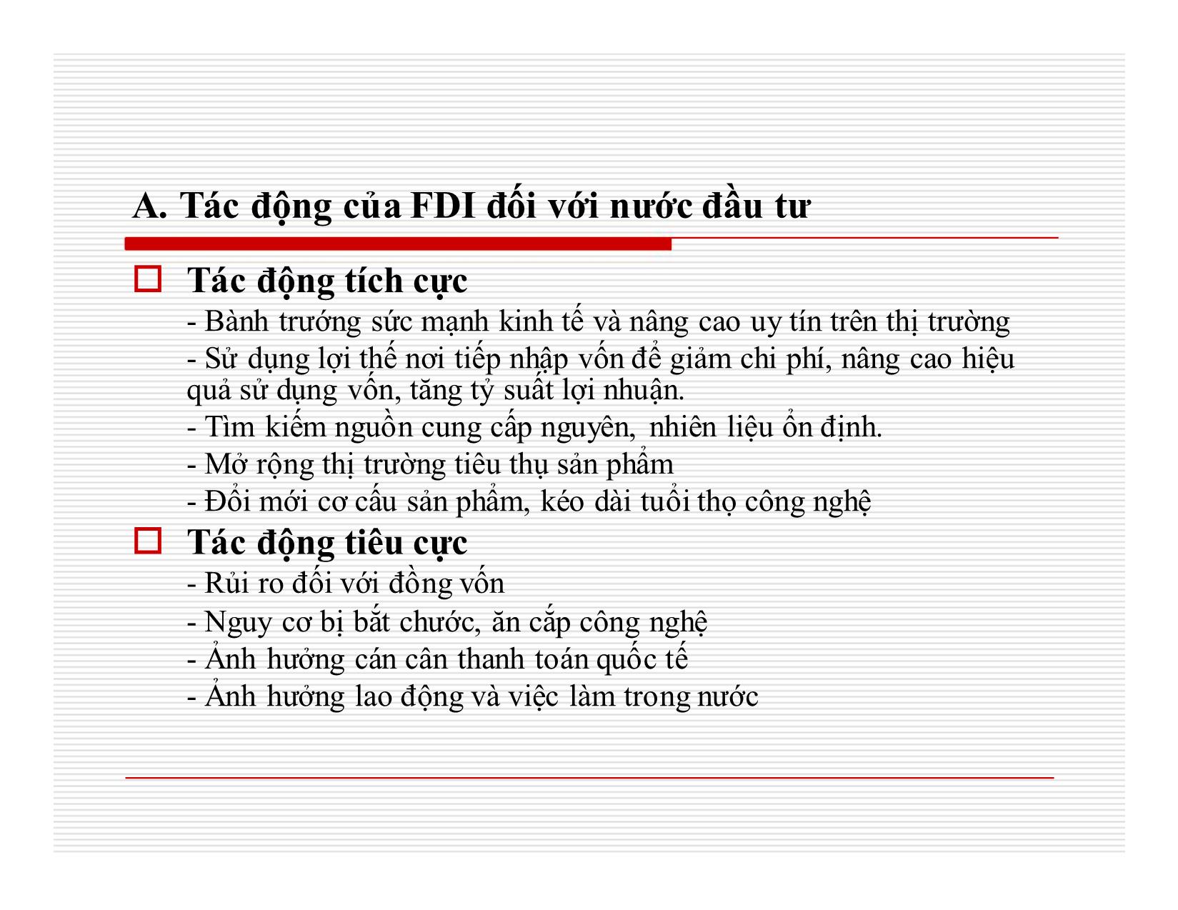 Bài giảng Đầu tư quốc tế - Chương 7: Tác động của FDI đối với nước đầu tư trang 1