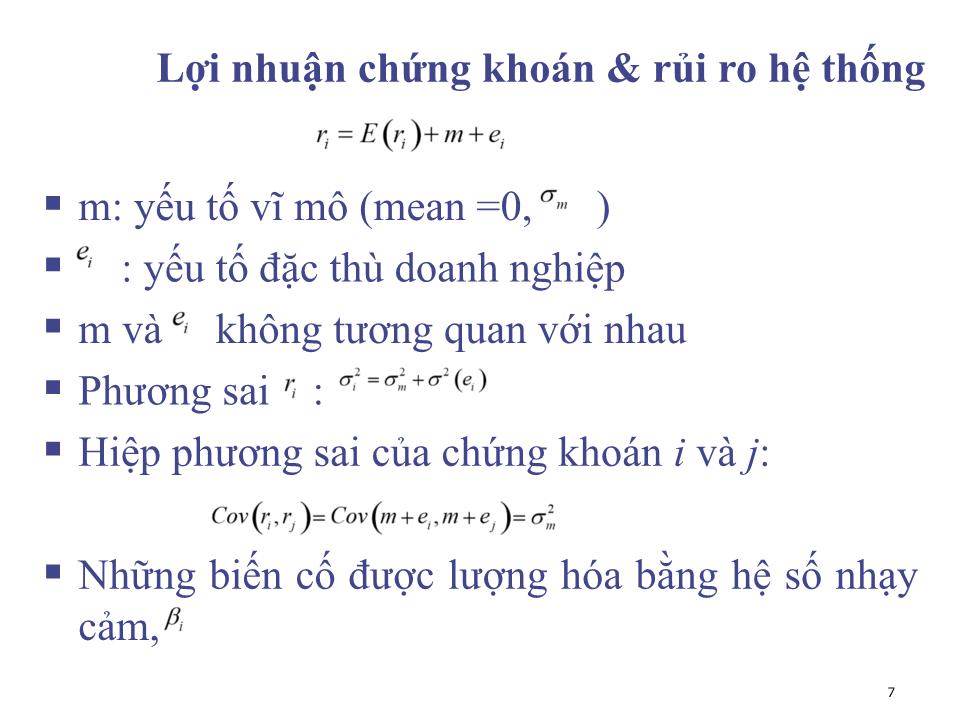 Bài giảng Đầu tư tài chính - Chương 4: Mô hình chỉ số đơn - Phạm Hữu Hồng Thái trang 7