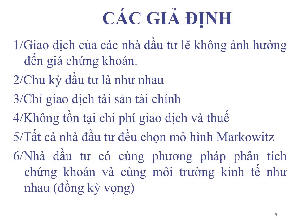 Bài giảng Đầu tư tài chính - Chương 5: Mô hình định giá tài sản vốn - Phạm Hữu Hồng Thái trang 4