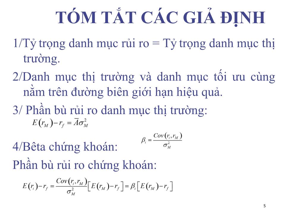 Bài giảng Đầu tư tài chính - Chương 5: Mô hình định giá tài sản vốn - Phạm Hữu Hồng Thái trang 5