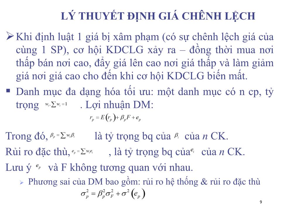 Bài giảng Đầu tư tài chính - Chương 6: Mô hình kinh doanh chênh lệch giá và fama - french model - Phạm Hữu Hồng Thái trang 9