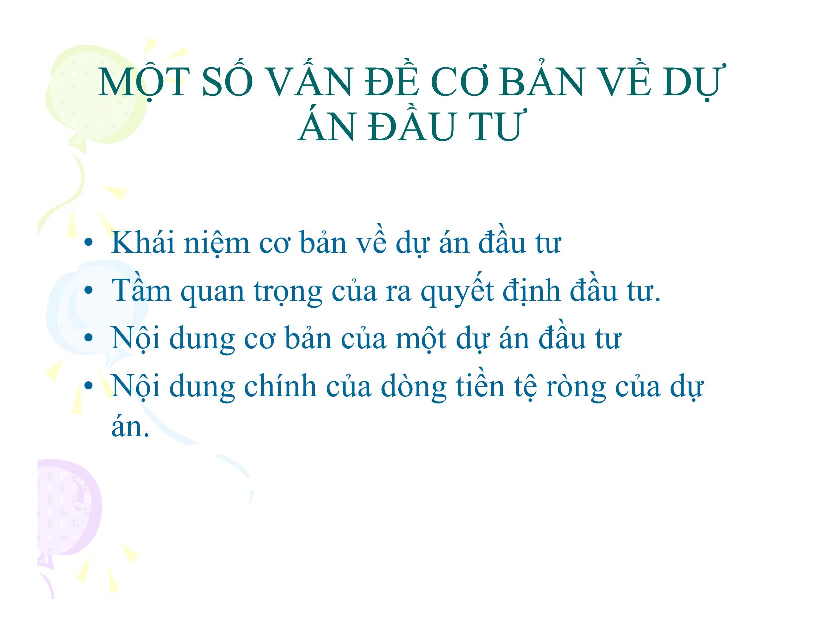 Bài giảng Đầu tư và hoạch định ngân quỹ đầu tư - Ngô Quang Huân trang 3