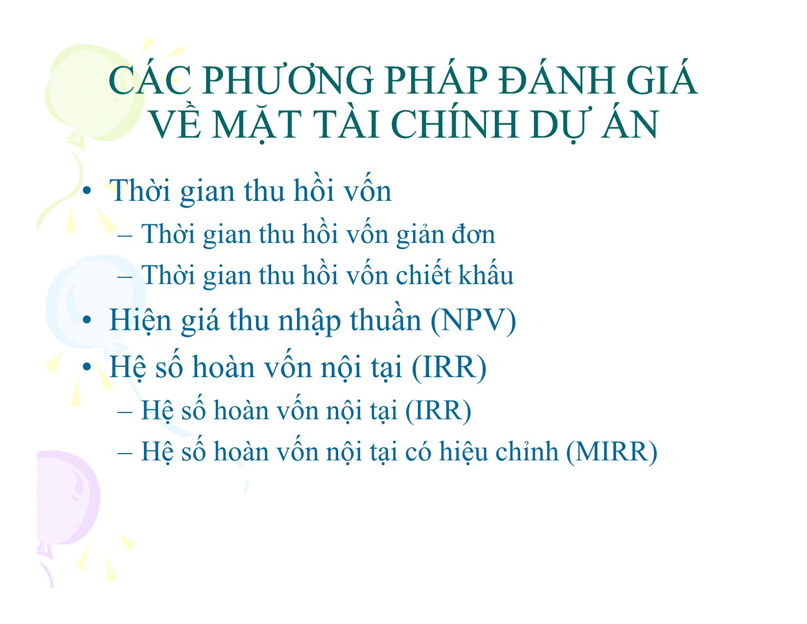 Bài giảng Đầu tư và hoạch định ngân quỹ đầu tư - Ngô Quang Huân trang 8