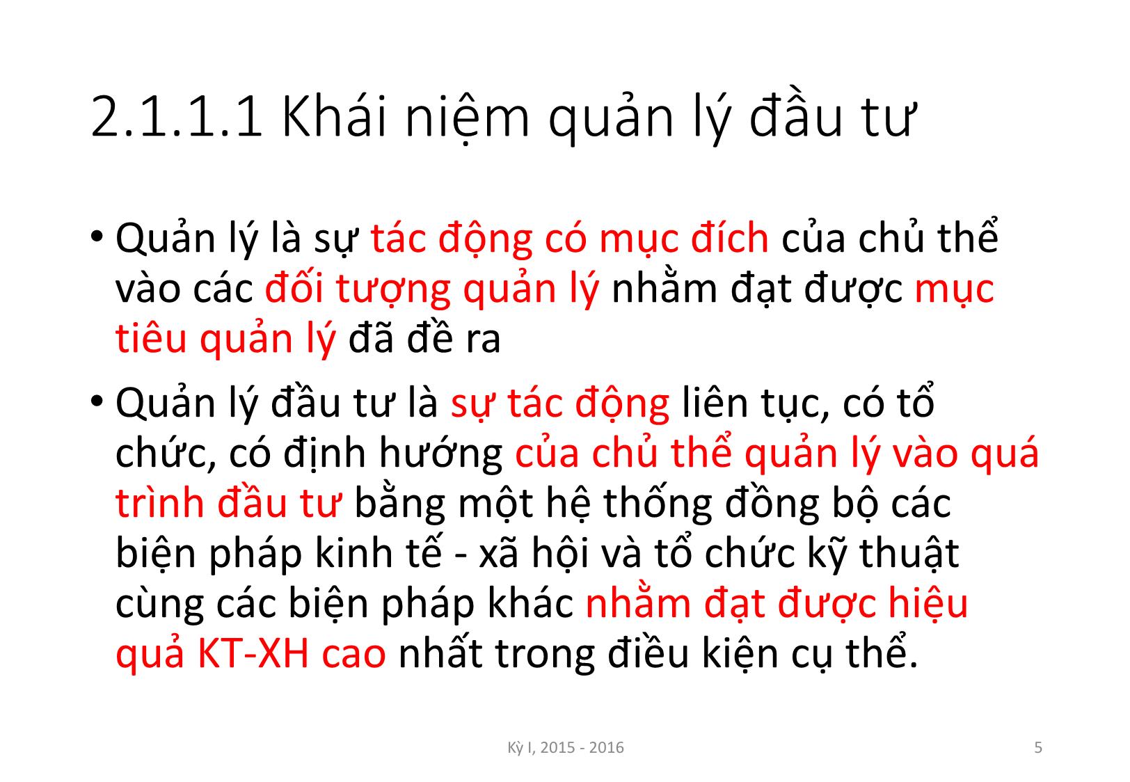 Bài giảng Nguyên lý đầu tư - Chương 2: Quản lý và kế hoạch hóa đầu tư - Nguyễn Thị Minh Thu trang 5