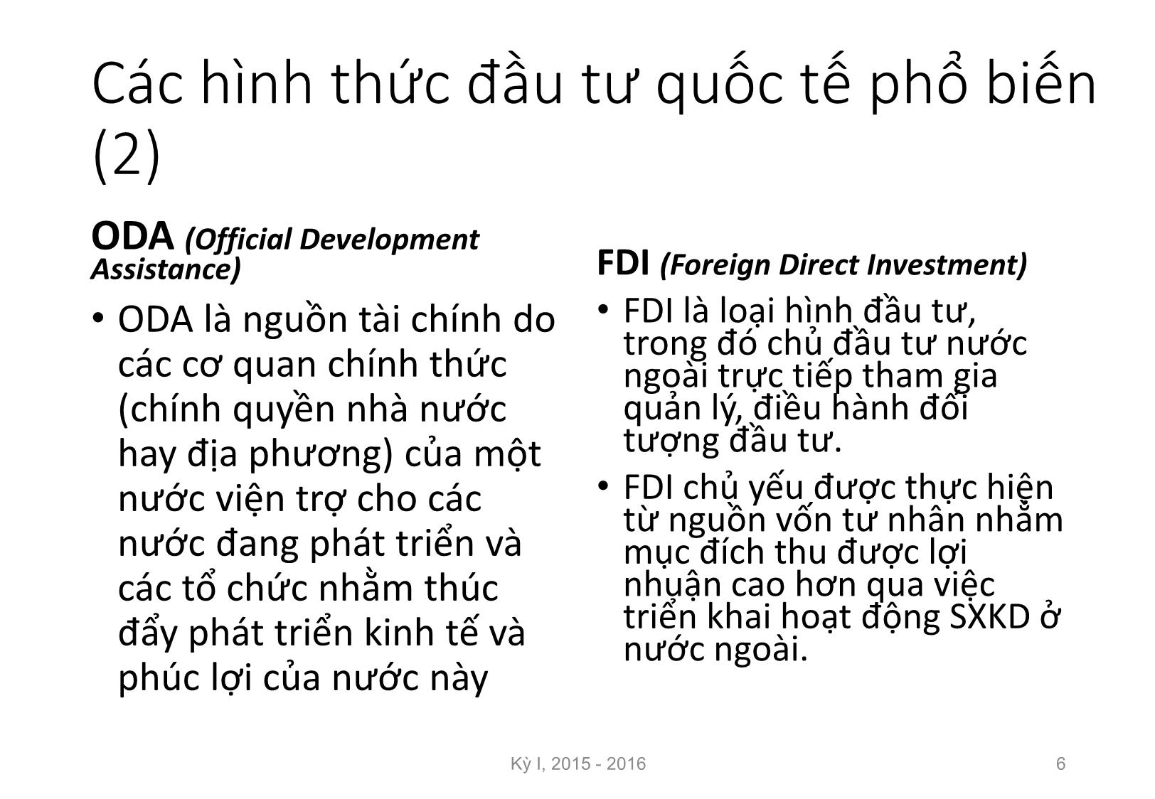 Bài giảng Nguyên lý đầu tư - Chương 5: Quan hệ quốc tế trong đầu tư - Nguyễn Thị Minh Thu trang 6