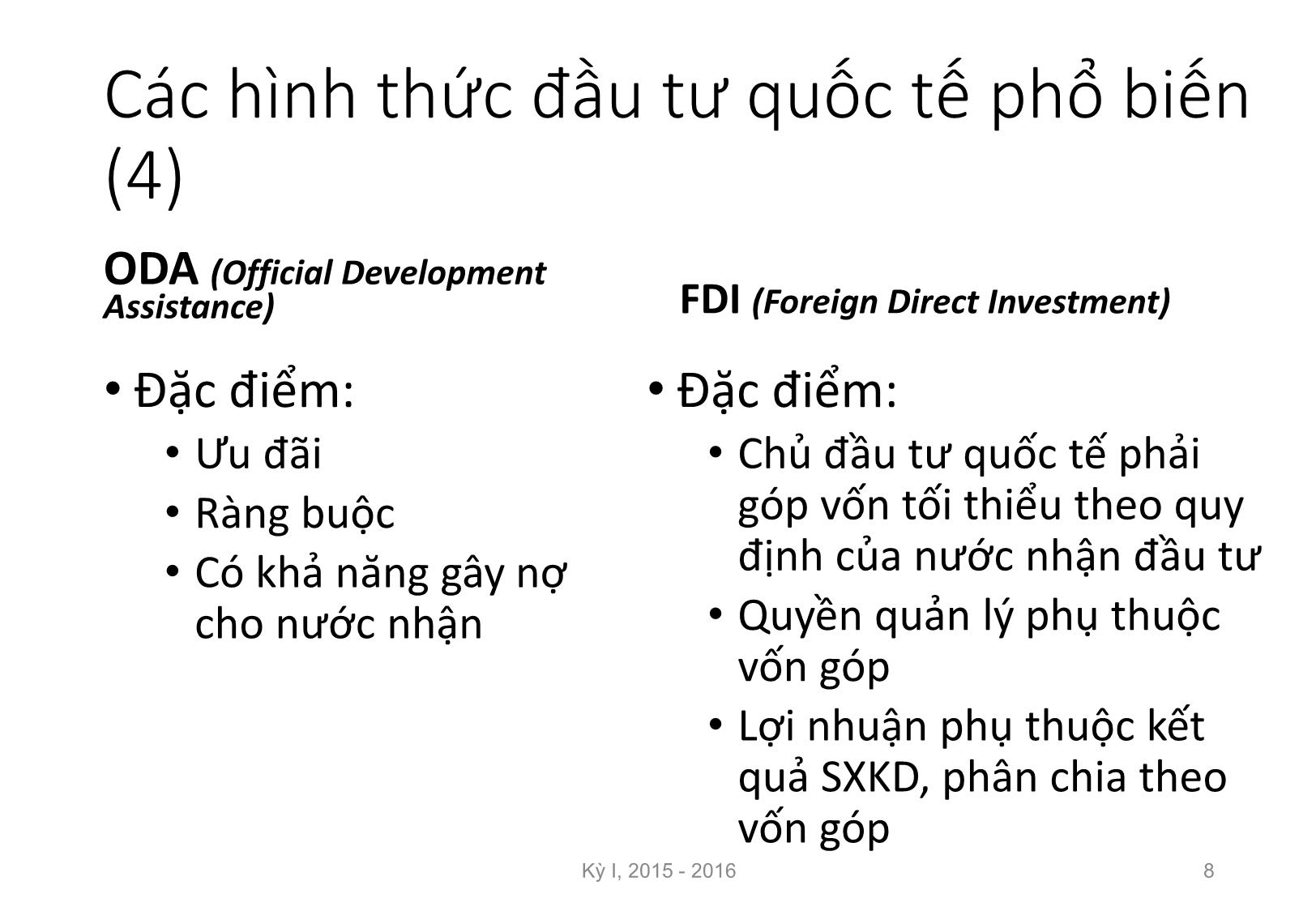 Bài giảng Nguyên lý đầu tư - Chương 5: Quan hệ quốc tế trong đầu tư - Nguyễn Thị Minh Thu trang 8