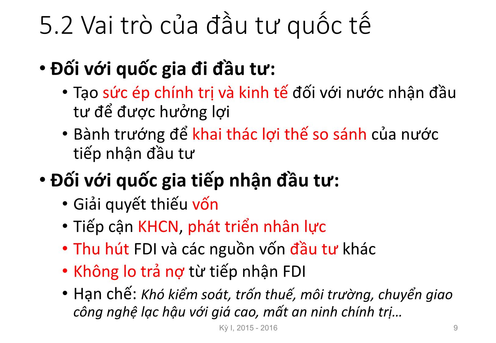 Bài giảng Nguyên lý đầu tư - Chương 5: Quan hệ quốc tế trong đầu tư - Nguyễn Thị Minh Thu trang 9