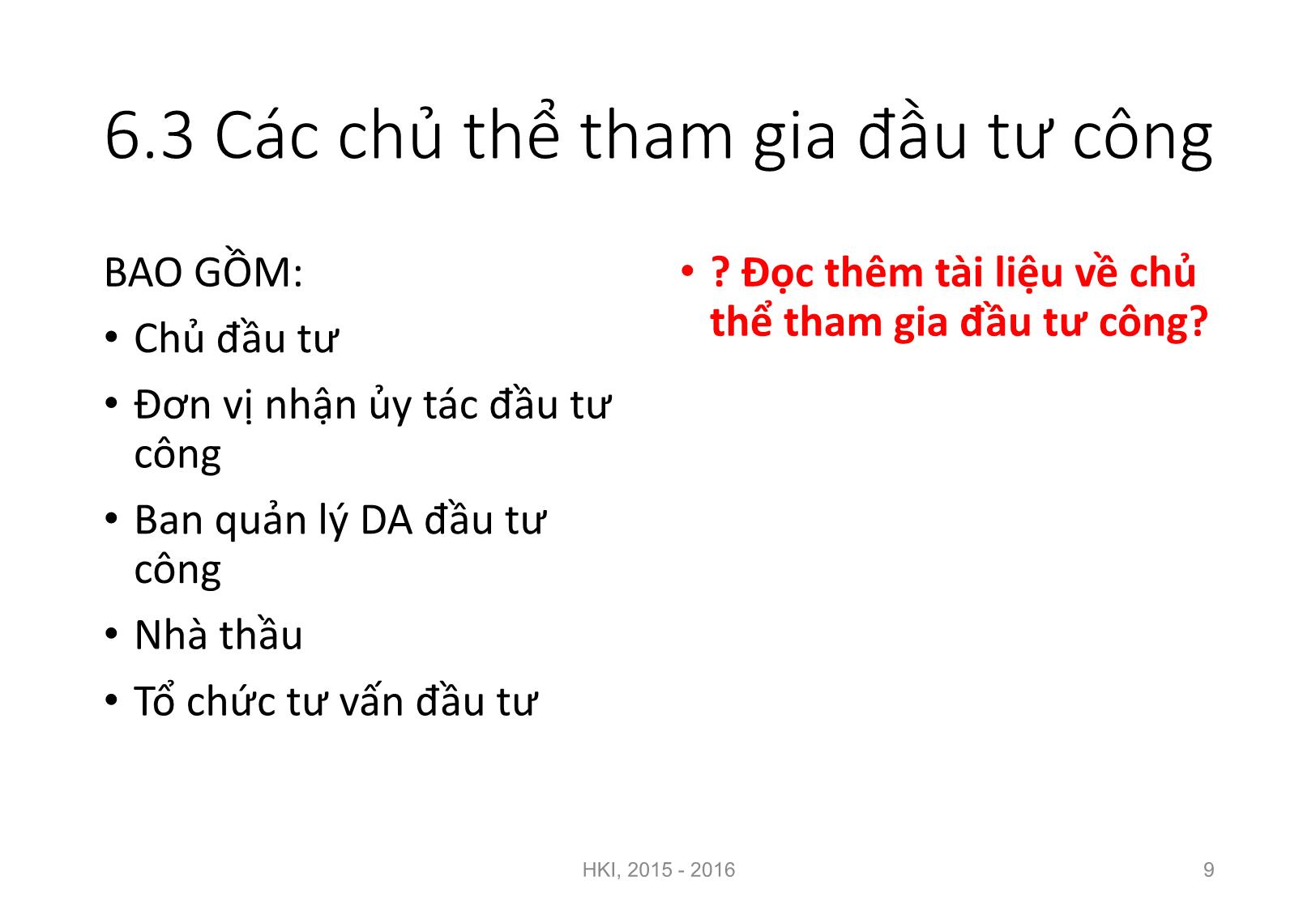 Bài giảng Nguyên lý đầu tư - Chương 6: Đầu tư công - Nguyễn Thị Minh Thu trang 9