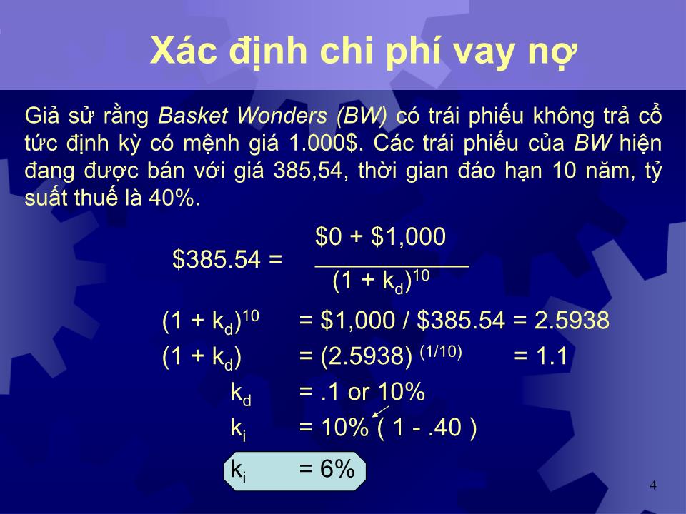 Bài giảng Tỷ suất sinh lợi cần thiết cho vốn đầu tư trang 4