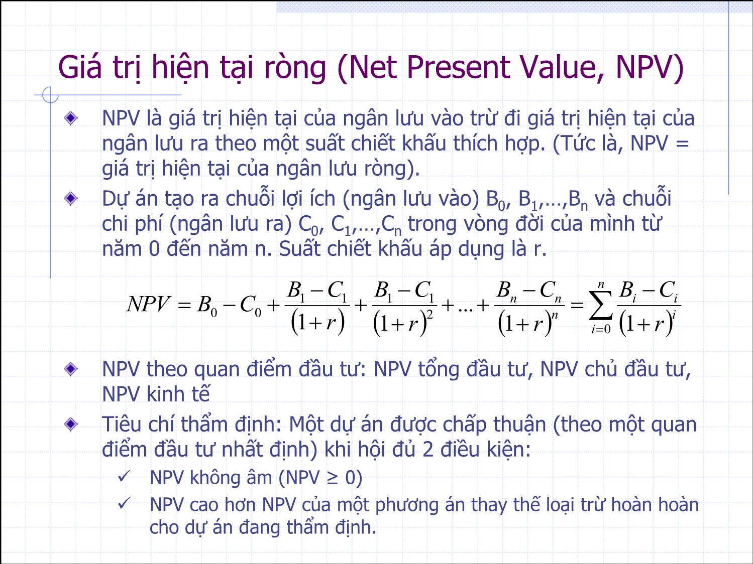 Bài giảng Thẩm định đầu tư công - Bài 2: Chiết khấu ngân lưu và các tiêu chí thẩm dịnh dự án - Nguyễn Xuân Thành trang 8