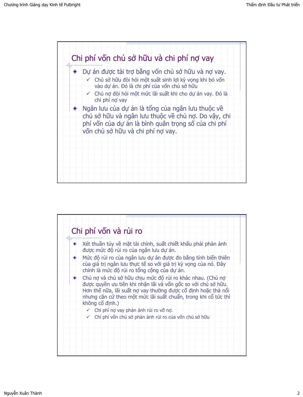 Bài giảng Thẩm định đầu tư công - Bài 4: Ước tính chi phí vốn tài chính trong thẩm định dự án - Huỳnh Thế Du trang 2