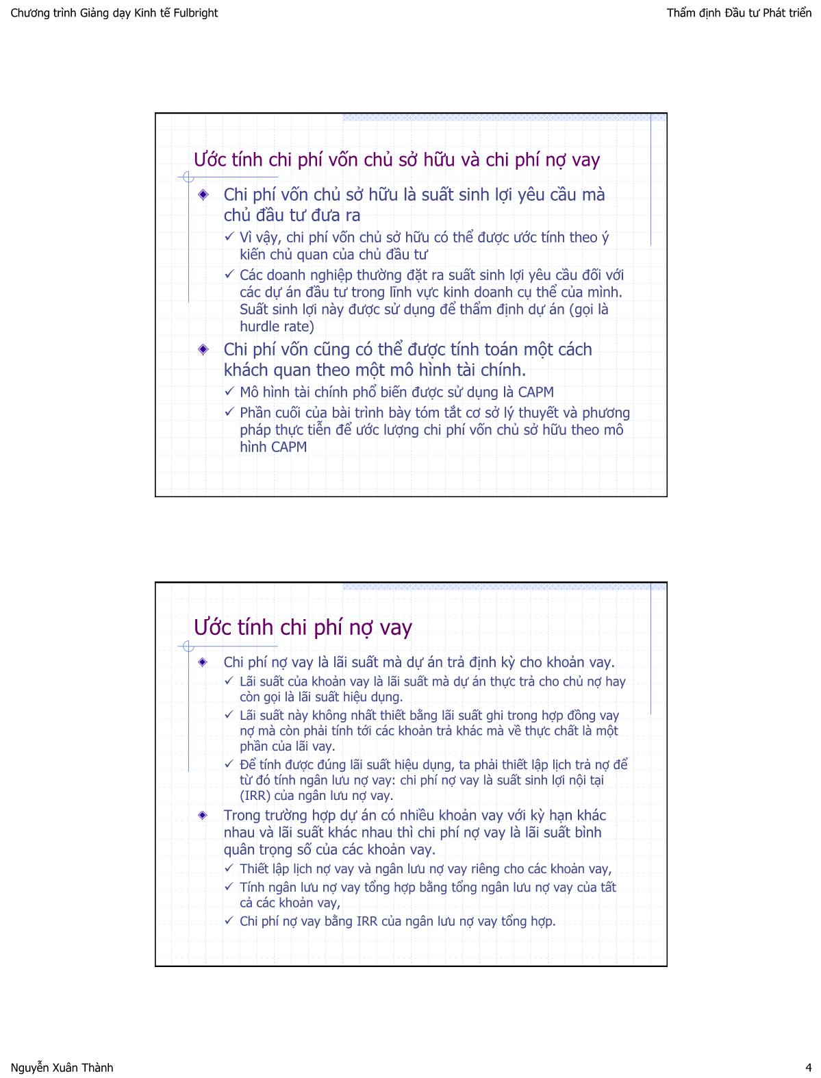 Bài giảng Thẩm định đầu tư công - Bài 4: Ước tính chi phí vốn tài chính trong thẩm định dự án - Huỳnh Thế Du trang 4