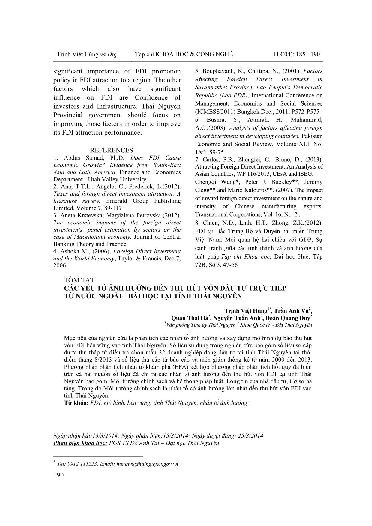 Factors affecting foreign direct investment attraction a case study of Thai Nguyen province trang 6