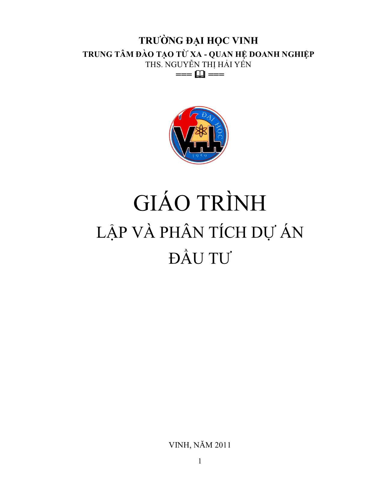 Giáo trình Lập và phân tích dự án đầu tư (Phần 1) trang 1