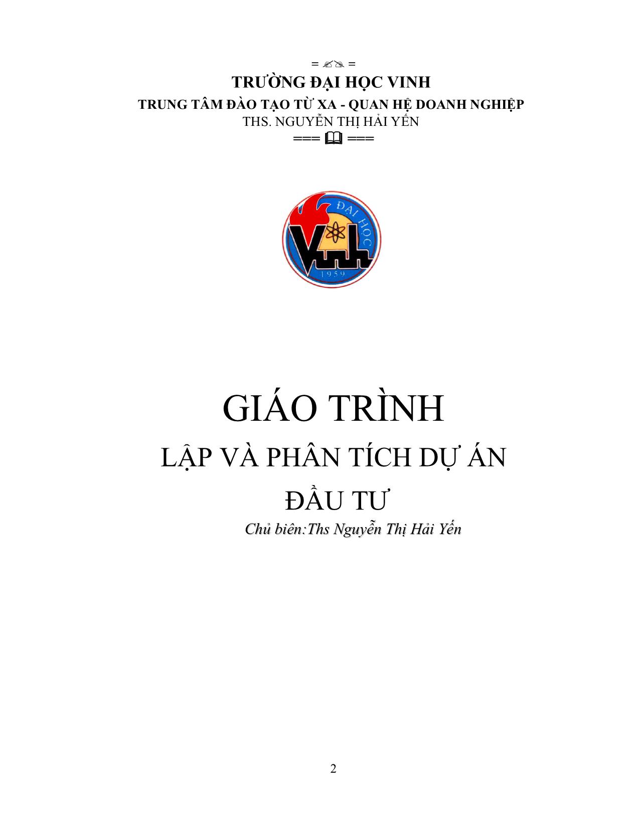 Giáo trình Lập và phân tích dự án đầu tư (Phần 1) trang 2