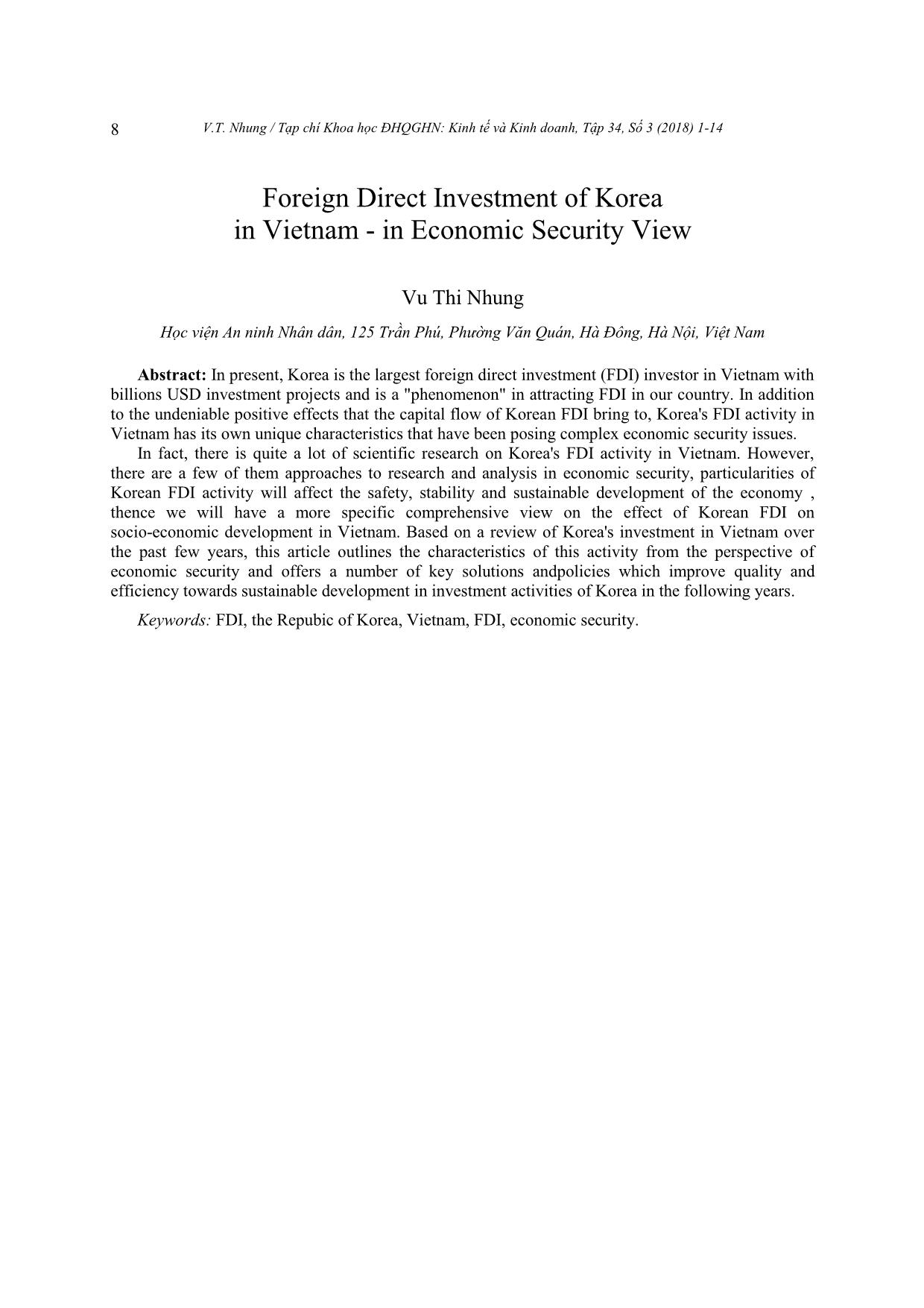 Hoạt động đầu tư trực tiếp nước ngoài của Hàn Quốc tại Việt Nam - Nhìn từ khía cạnh an ninh kinh tế trang 8