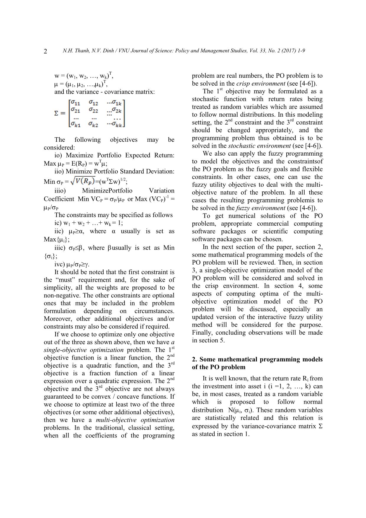 Portfolio optimization: Some aspects of modeling and computing trang 2