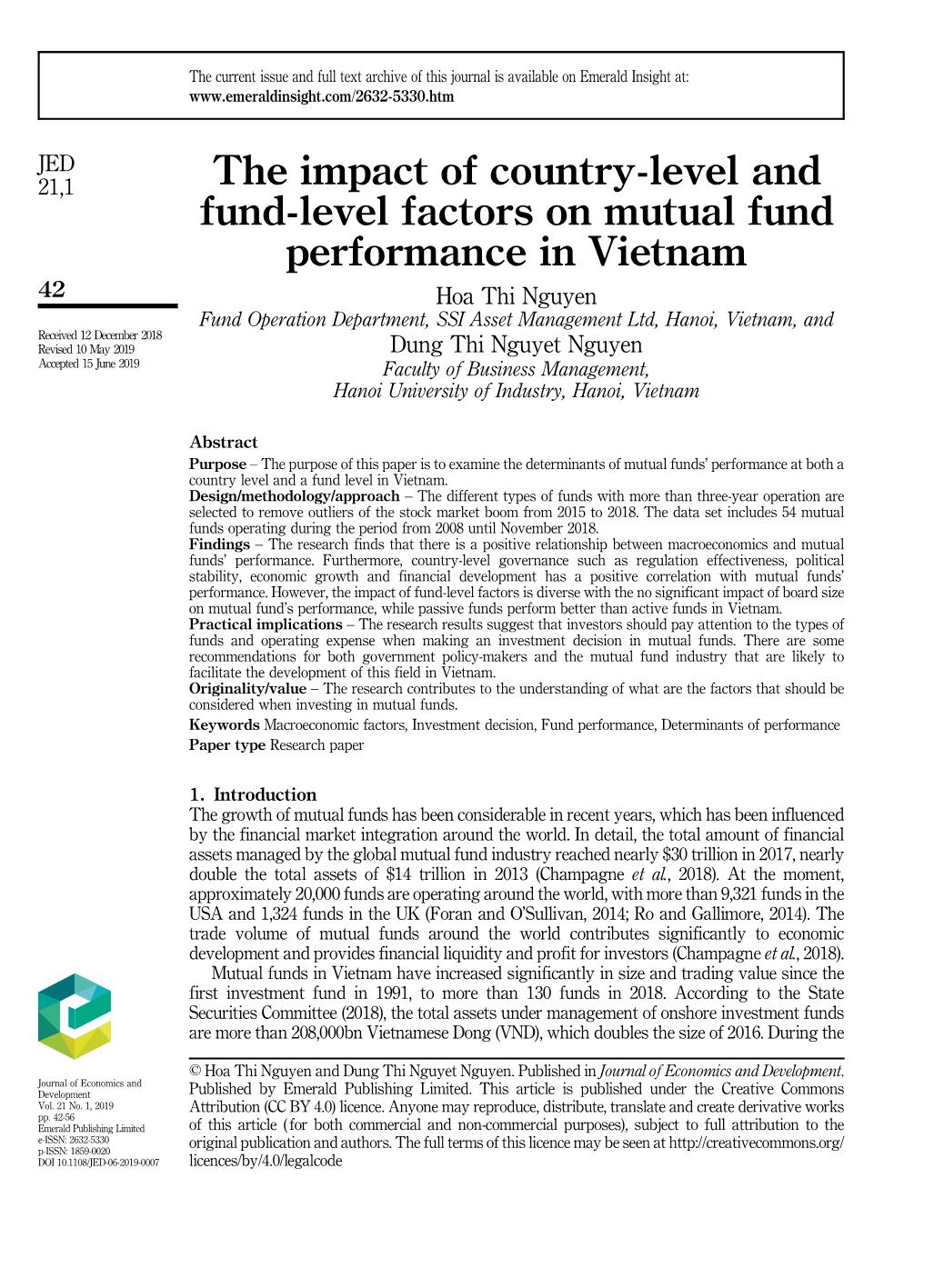 The impact of country - Level and fund - Level factors on mutual fund performance in Viet Nam trang 1