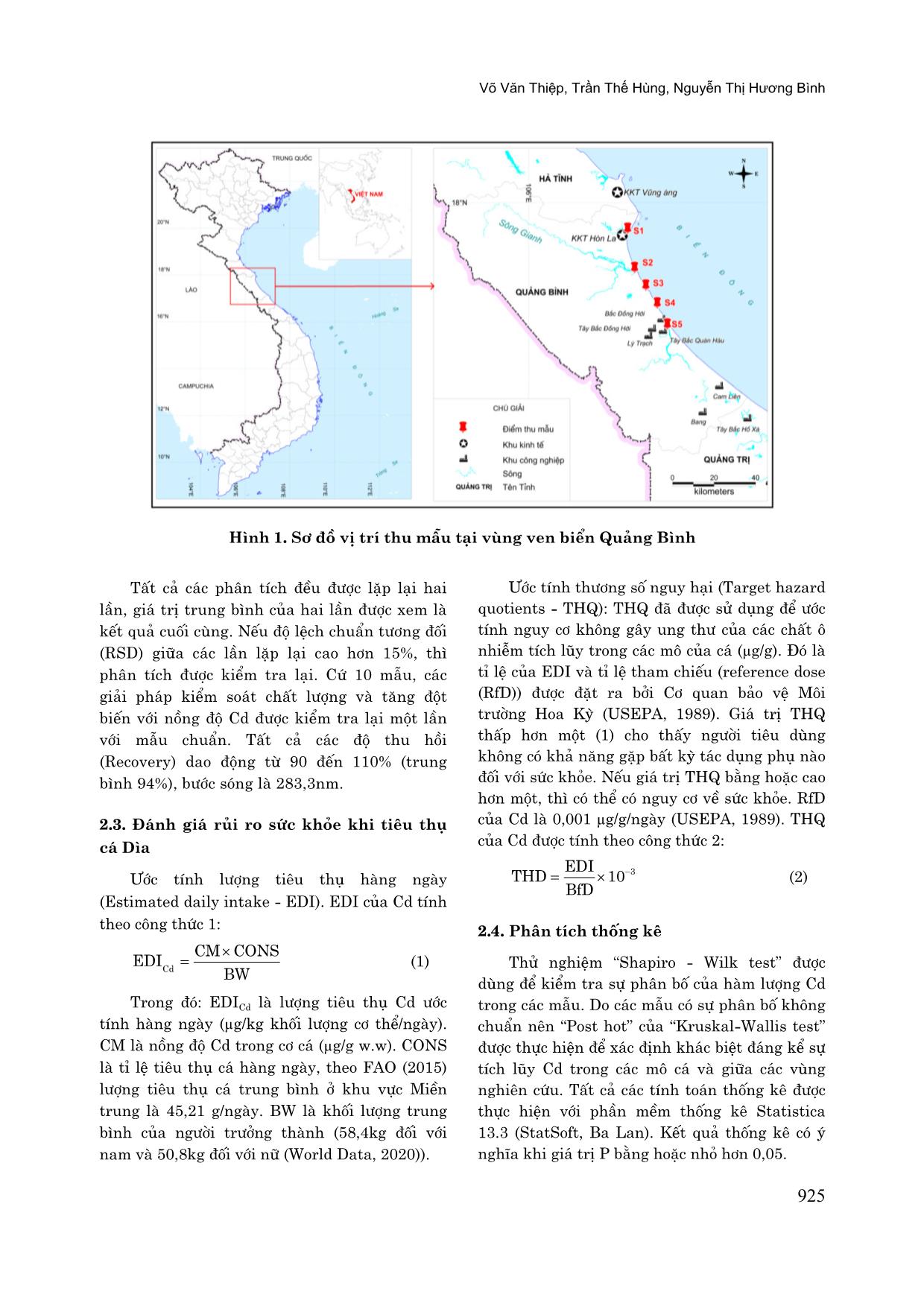 Hàm lượng cadimi trong cá dìa tro (siganus fuscescens) và bước đầu đánh giá nguy cơ rủi ro sức khỏe người tiêu dùng tại vùng ven biển Quảng Bình trang 3