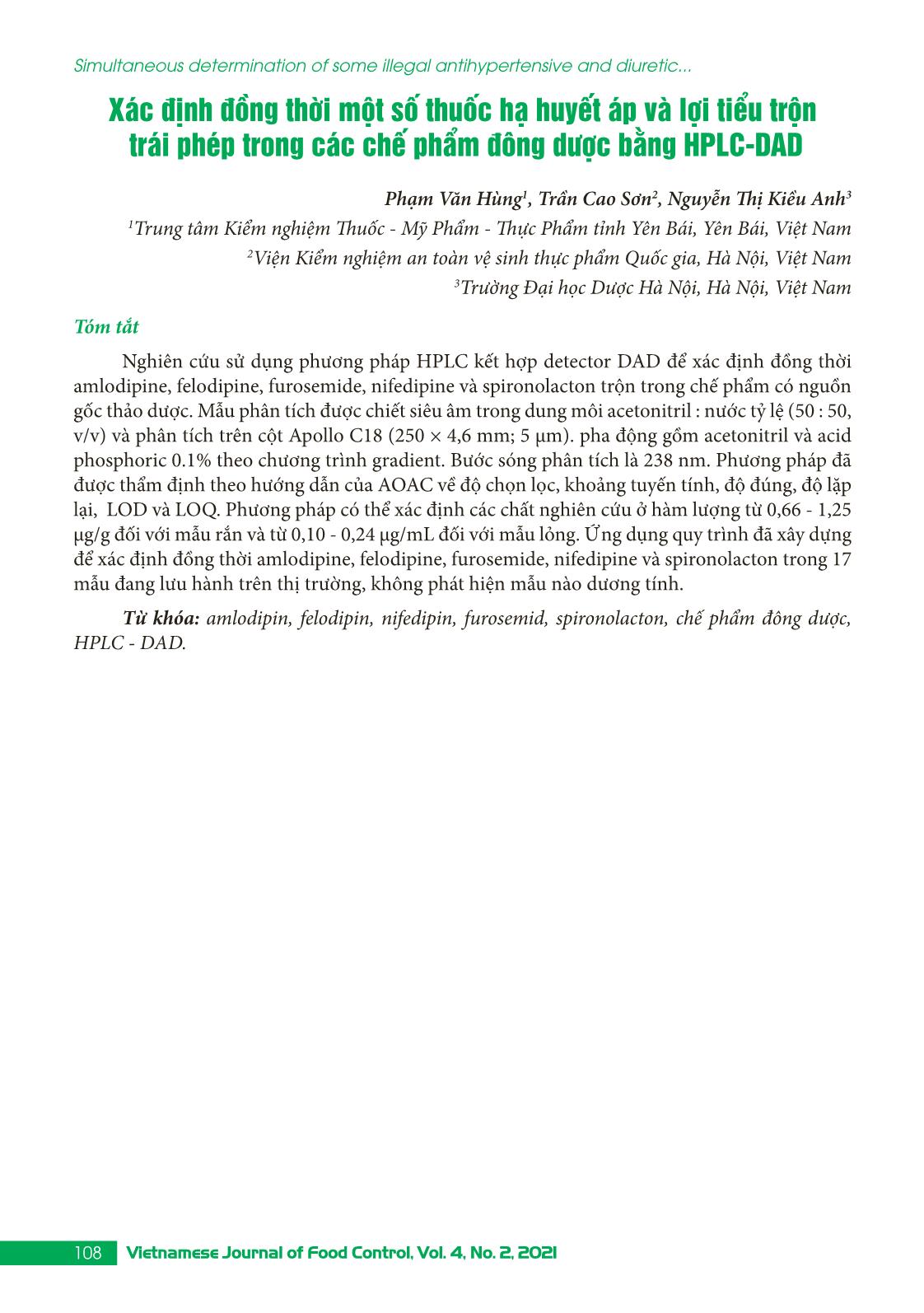 Simultaneous determination of some illegal antihypertensive and diuretic drugs in traditional herbal preparations by HPLC-DAD trang 10