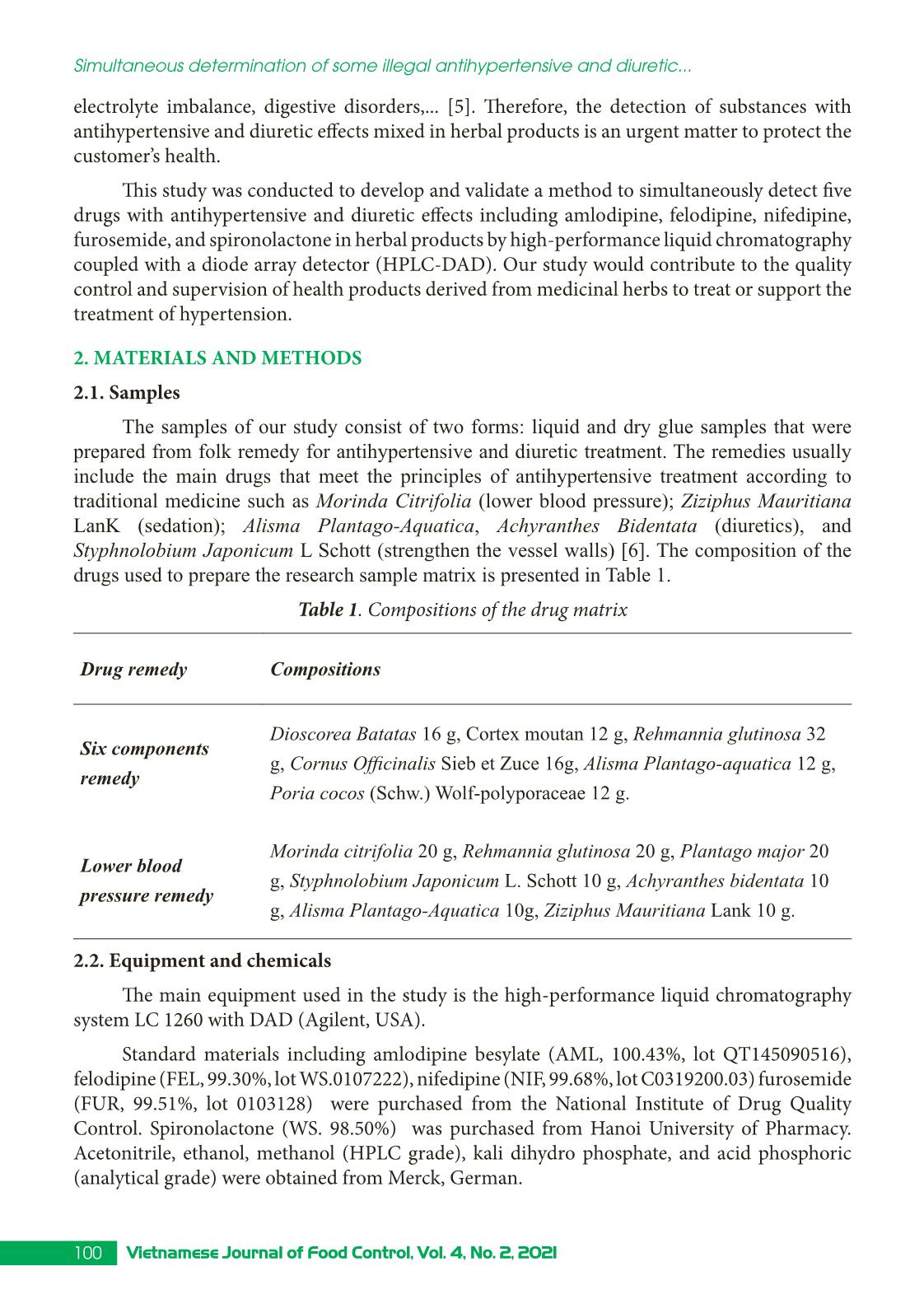 Simultaneous determination of some illegal antihypertensive and diuretic drugs in traditional herbal preparations by HPLC-DAD trang 2