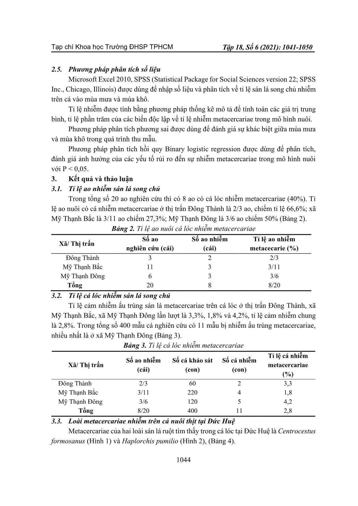 Tỉ lệ nhiễm sán lá song chủ trên cá lóc (channa striata bloch, 1793) ở huyện Đức Huệ, tỉnh Long An trang 4